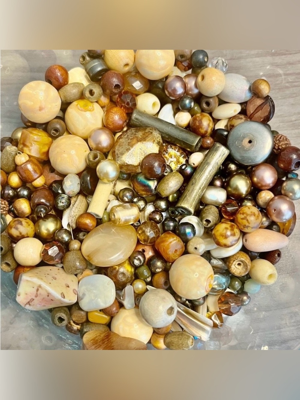 Mixed Bead Lot in  Vintage brown and tan  beads.
